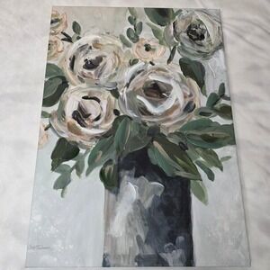 Carol Robinson Floral Rose Canvas Wall Art White Cream Green 28x20 Vertical